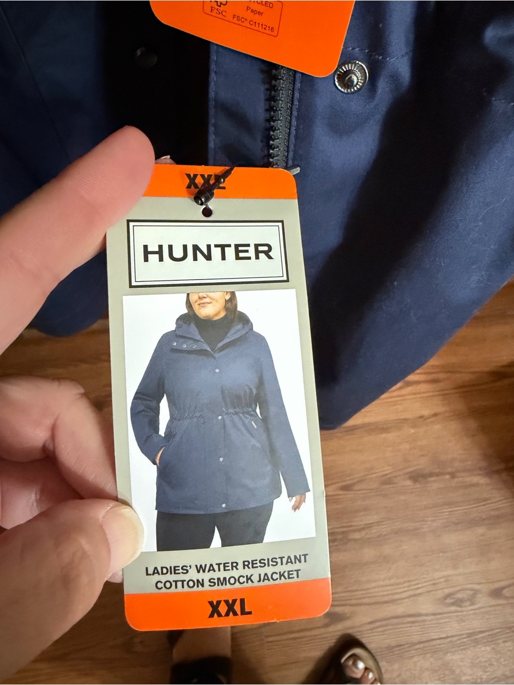NWT Hunter Water Resistant Cotton Smock Rain Jacket Navy Blue XXL Hooded Women’s - Picture 7 of 8
